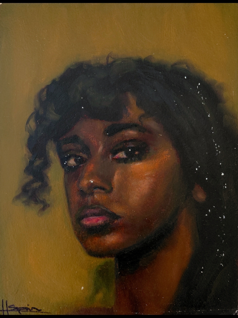 Original Oil Portrait Painting "Golden Hour" By Hollie Spain Found Object 8.5×11